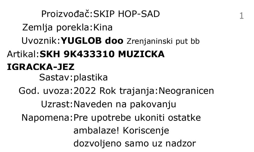 Skip Hop muzička igračka za decu - jež 9K433310 deklaracija
